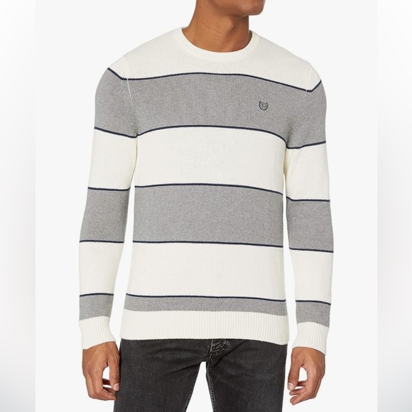 CHAPS Mens Classic Fit Cotton Striped Crewneck Pullover Sweater Size Medium - Picture 1 of 10